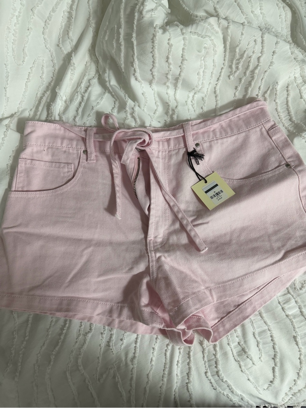 Women’s Light Pink Drawstring Denim Shorts